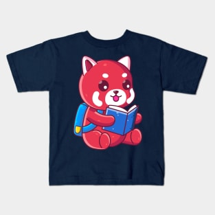 Cute school red panda reading book Kids T-Shirt